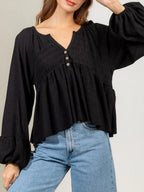 Notched Balloon Sleeve Peplum Blouse (6)