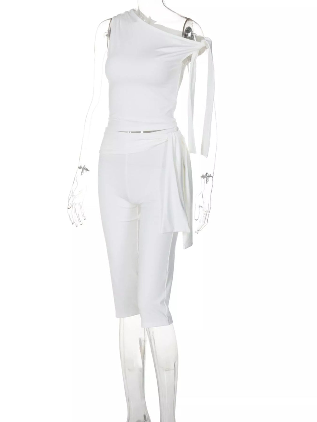 Tied One Shoulder Top Capris Set (7)