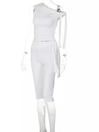 Tied One Shoulder Top Capris Set (7)