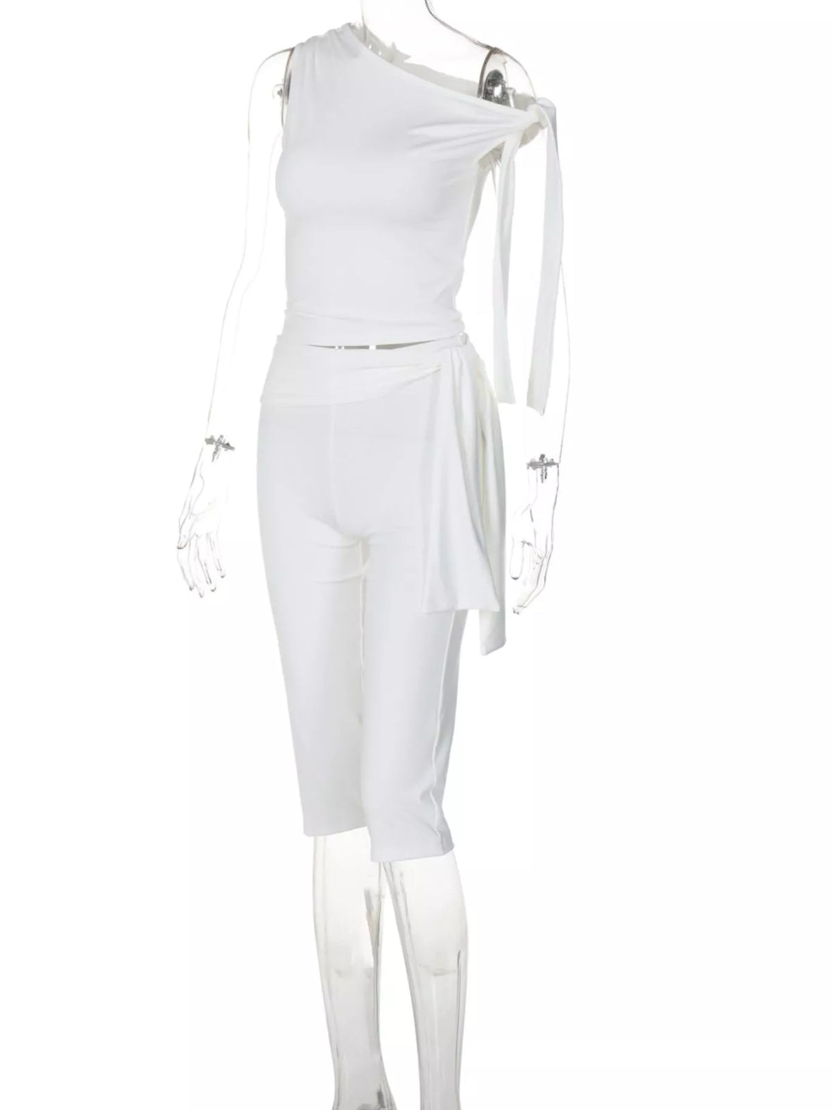 Tied One Shoulder Top Capris Set (7)