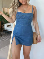 Full Size Tie-strap Denim Mini Dress Plus (4)