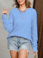 Openwork Round Neck Raglan Sleeve Sweater (30)
