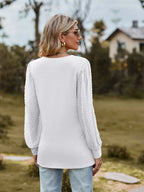 Swiss Dot V-neck Long Sleeve Blouse (6)