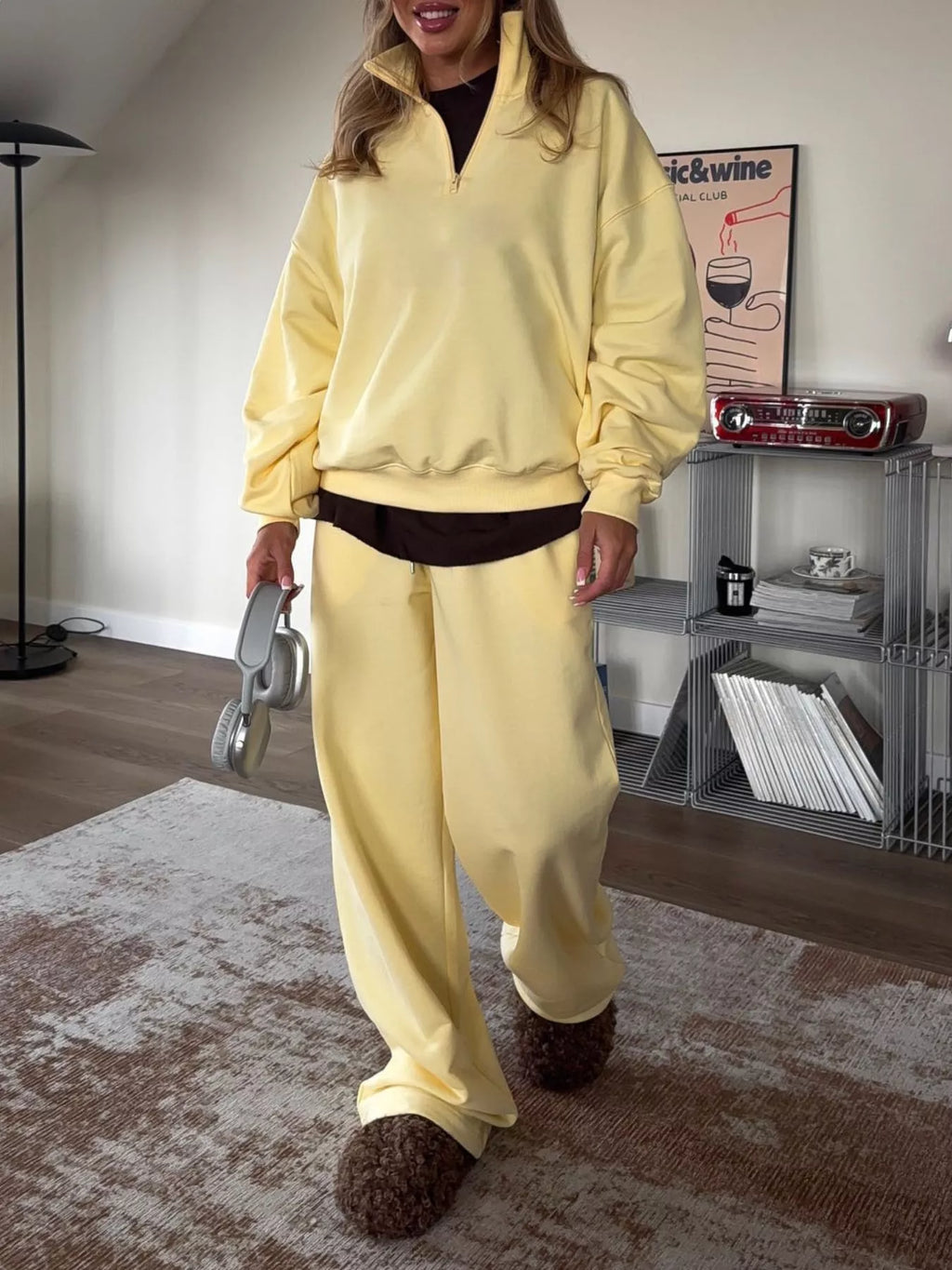 Quarter-zip Top Wide-leg Sweatpants Set