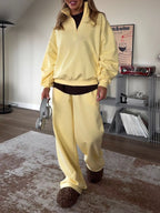 Quarter-zip Top Wide-leg Sweatpants Set
