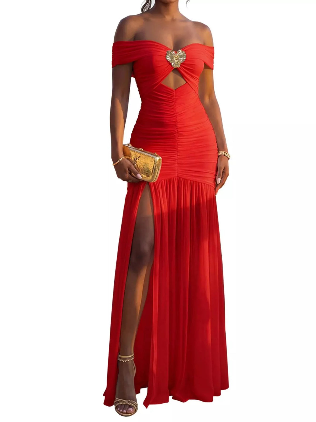 Off-shoulder Ruched Mermaid Maxi Dress (9)