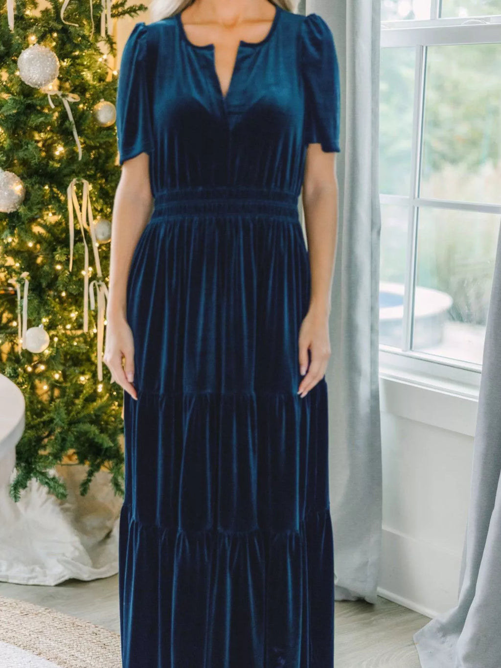 Velvet Tiered Short Sleeve Maxi Dress (10)