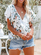 Full Size Floral Print V-neck Shirt Plus (3)