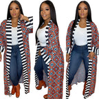 Casual Striped Pattern Printed Long Sleeve Coat Dress photo 3