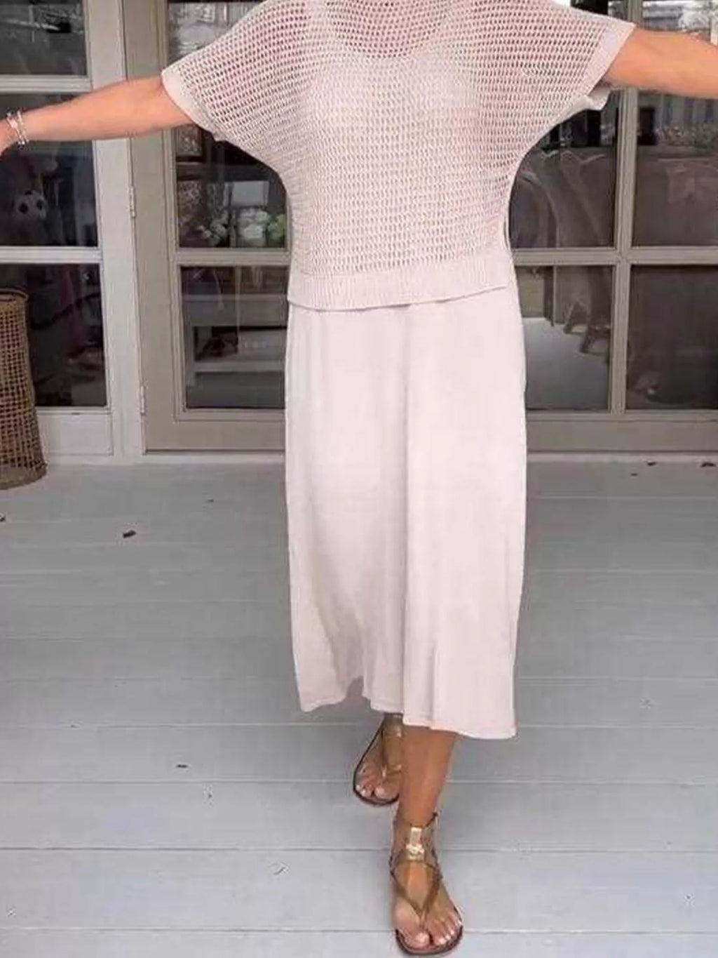 Full Size Openwork Knit Cover Up Dress Set Plus (2)