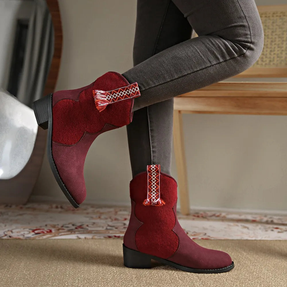 Suede Point Toe Block Heel Boots (7)