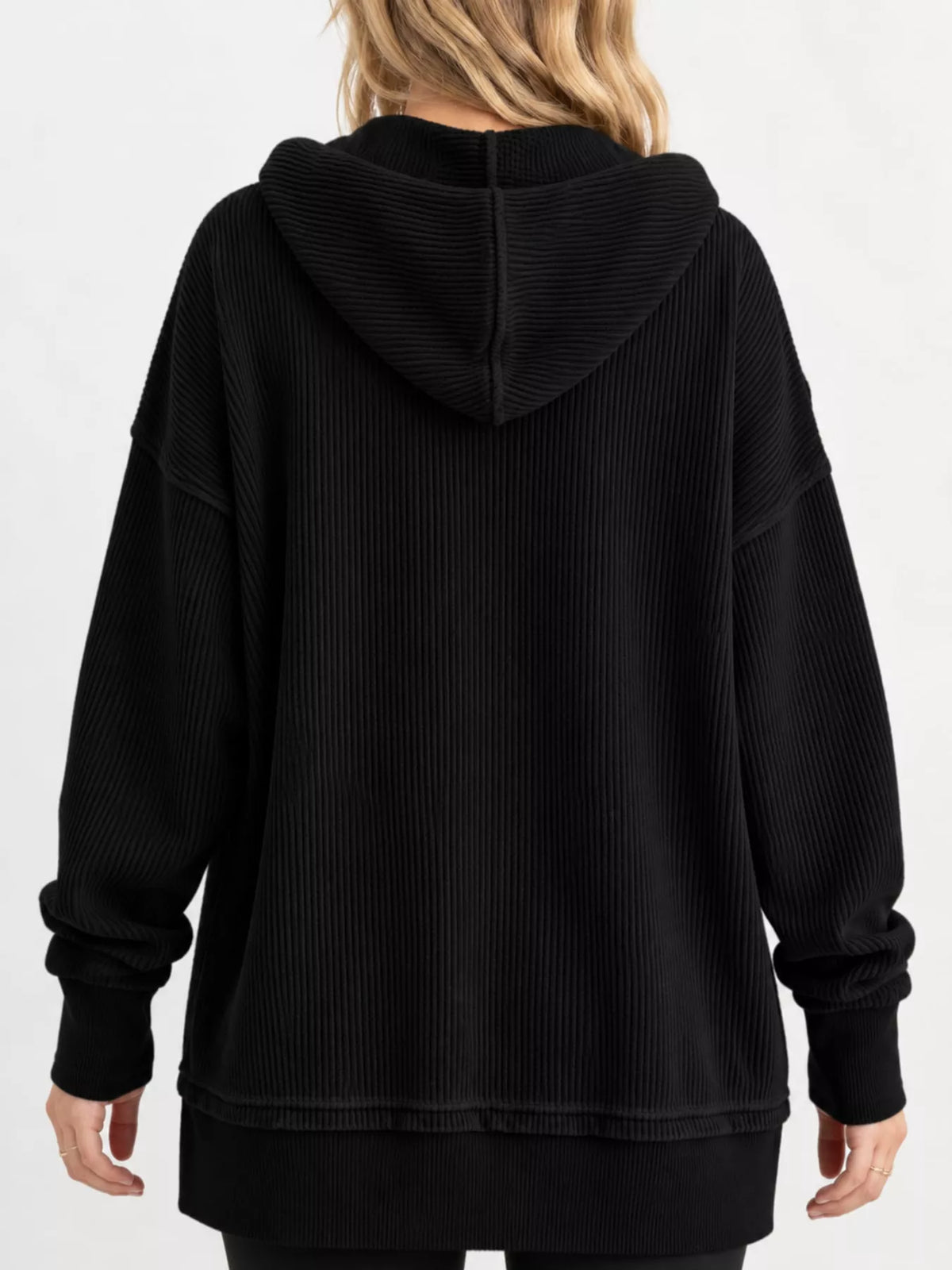 Full Size Snap Button Placket Dropped Shoulder Hoodie Plus (12)
