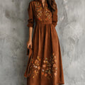 Vintage Brown Floral Embroidered Suede Midi Dress variant CJLY253060701AZ|CJLY253060702BY|CJLY253060703CX|CJLY253060704DW|CJLY253060705EV|CJLY253060706FU|CJLY253060707GT