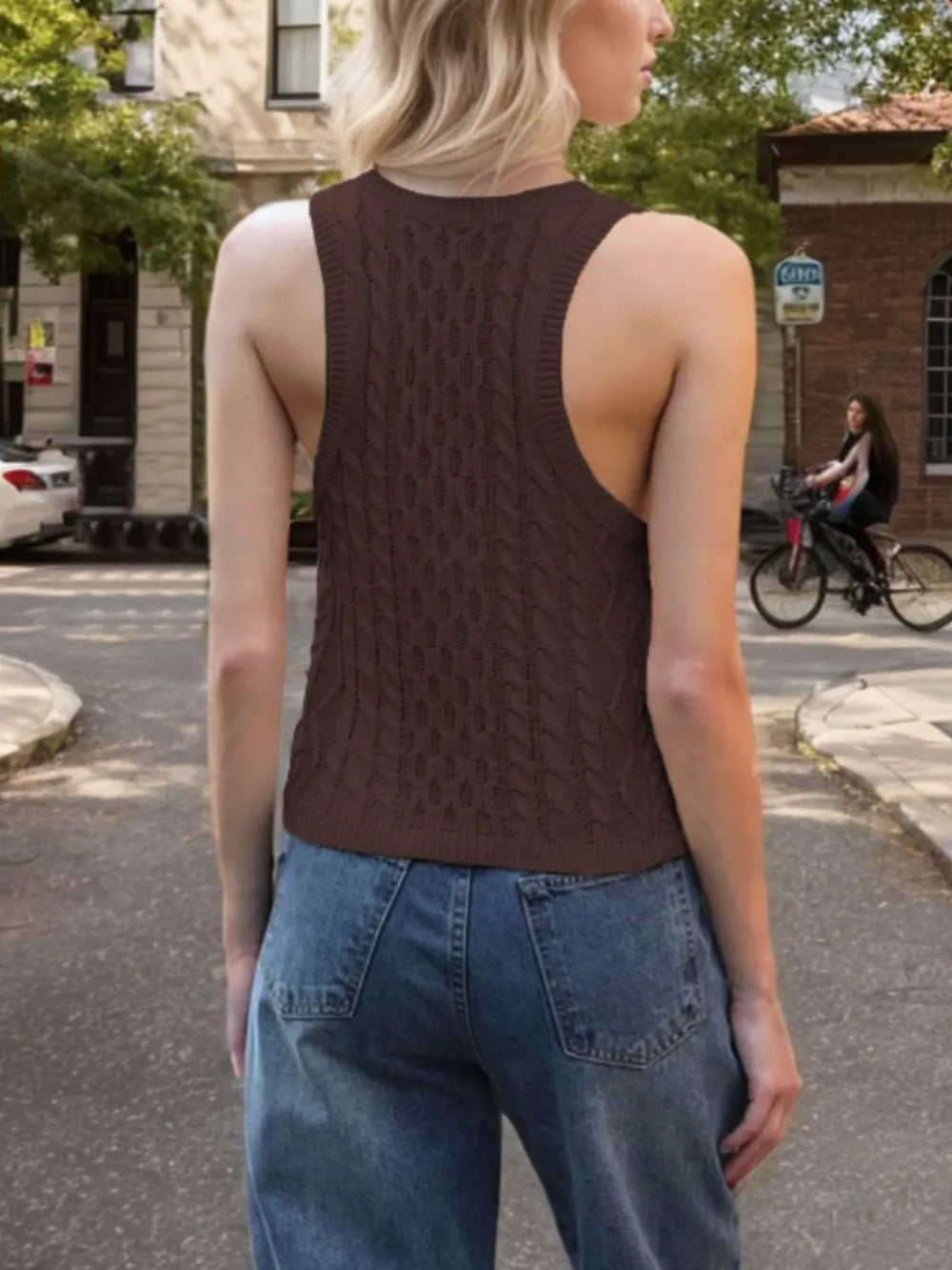 Cable-knit V-neck Knit Tank (15)