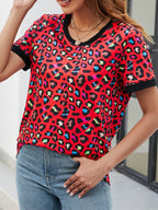 Leopard Round Neck Short Sleeve Tee Shirt (5)