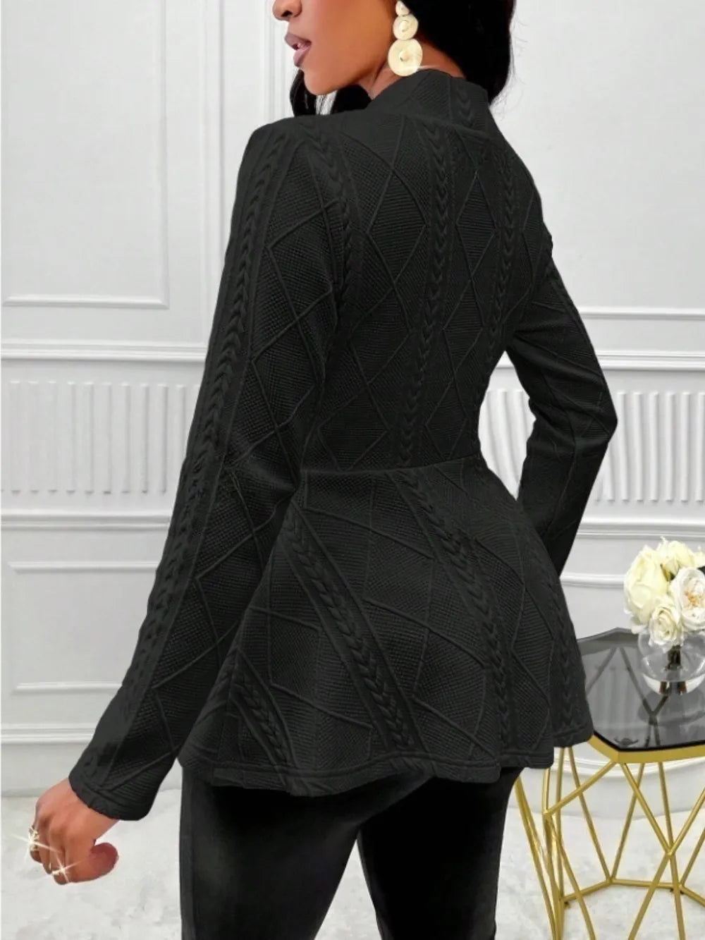 One Button Textured Peplum Cardigan (17)