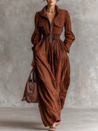 Zip-front Long Sleeve Maxi Shirt Dress (4)