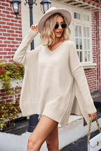 V-neck Slit Exposed Seam Sweater (23)