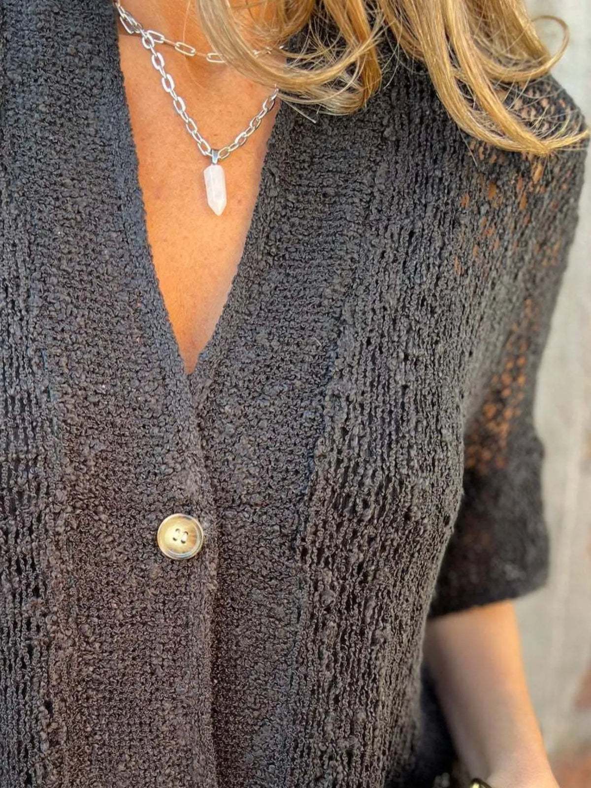 Full Size One Button Half Sleeve Cardigan Plus (10)