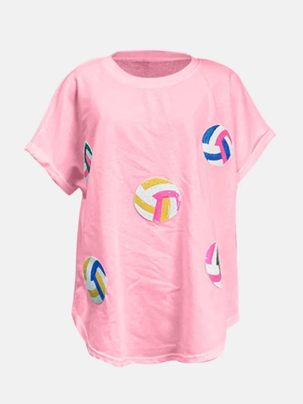 Sequin Round Neck Short Sleeve T-shirt (12)