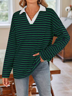 Oversized Striped Johnny Collar T-shirt (10)