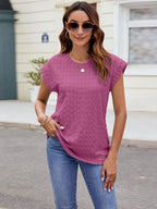 Textured Round Neck Cap Sleeve T-shirt (19)