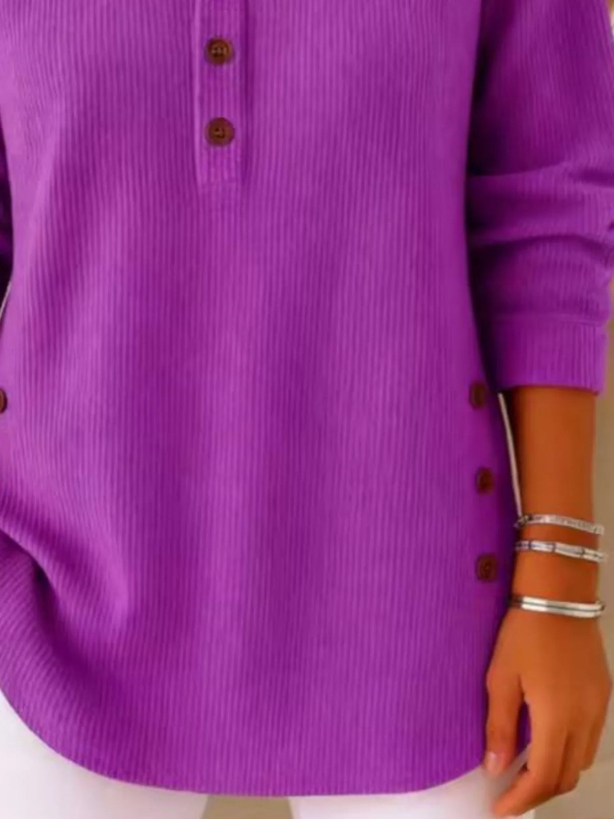 Full Size Button Detail Corduroy Top Plus (30)