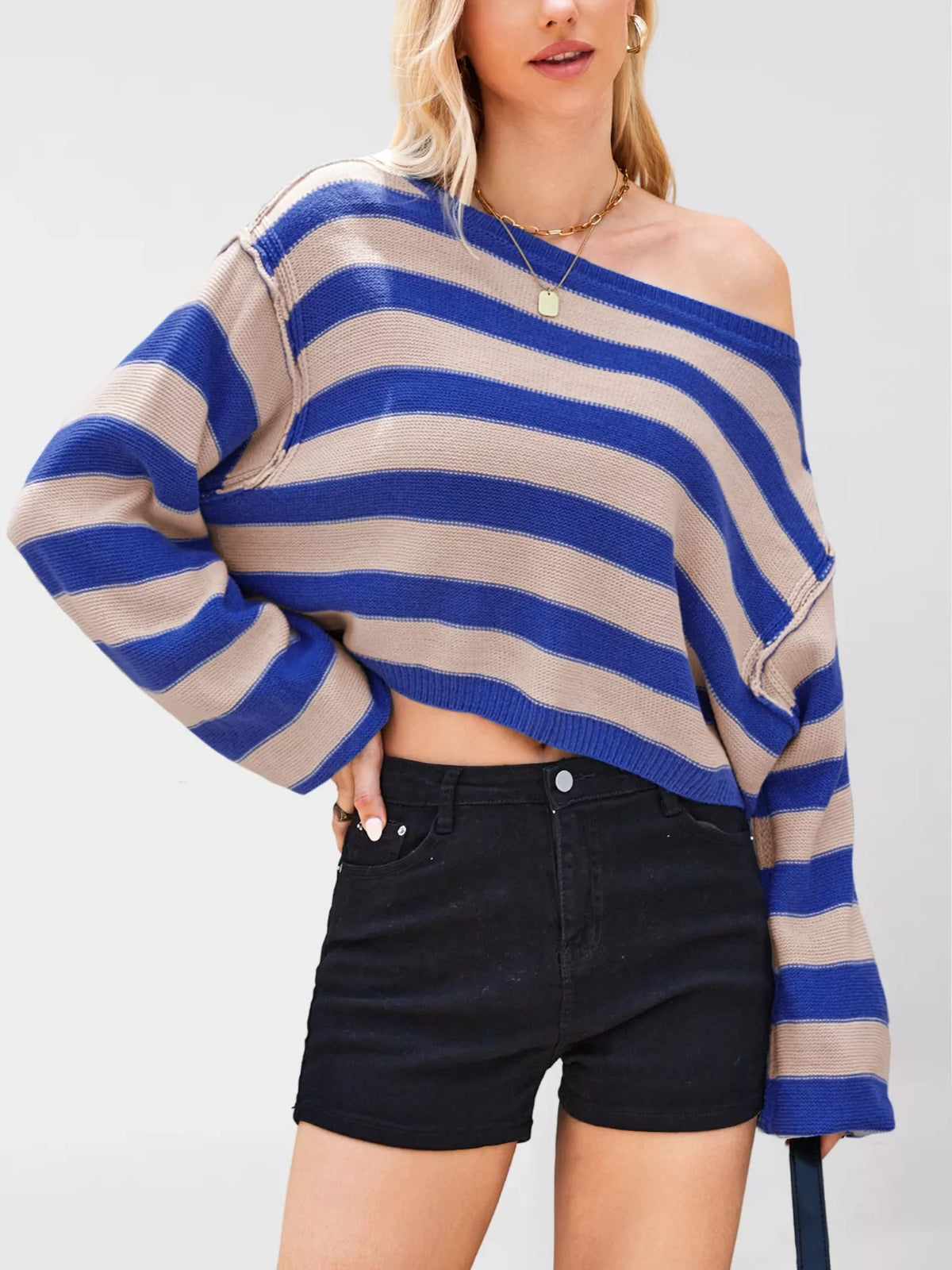 Striped Dropped Shoulder Sweater (4)