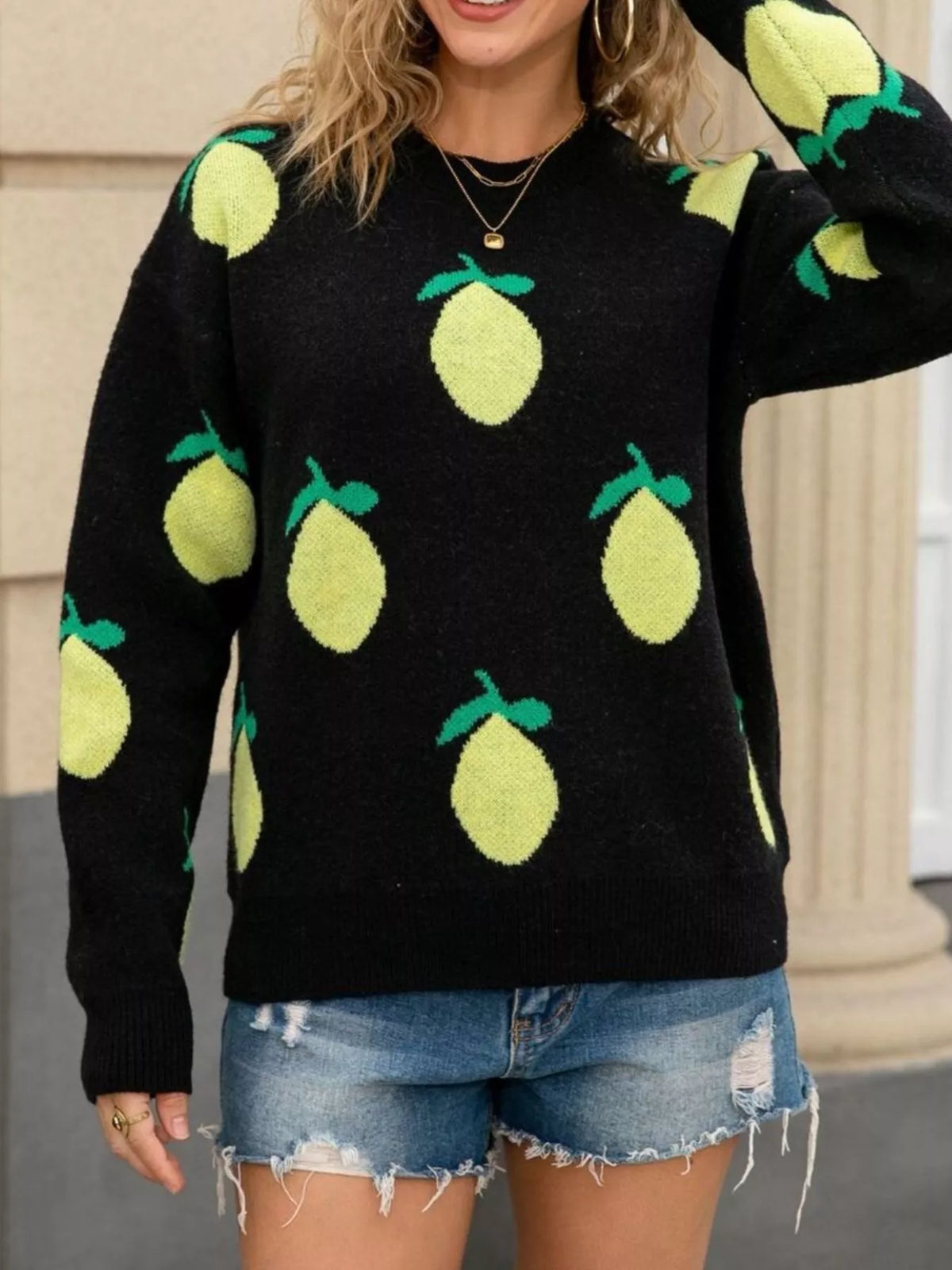 Lemon Crew Neck Round Neck Sweater (9)