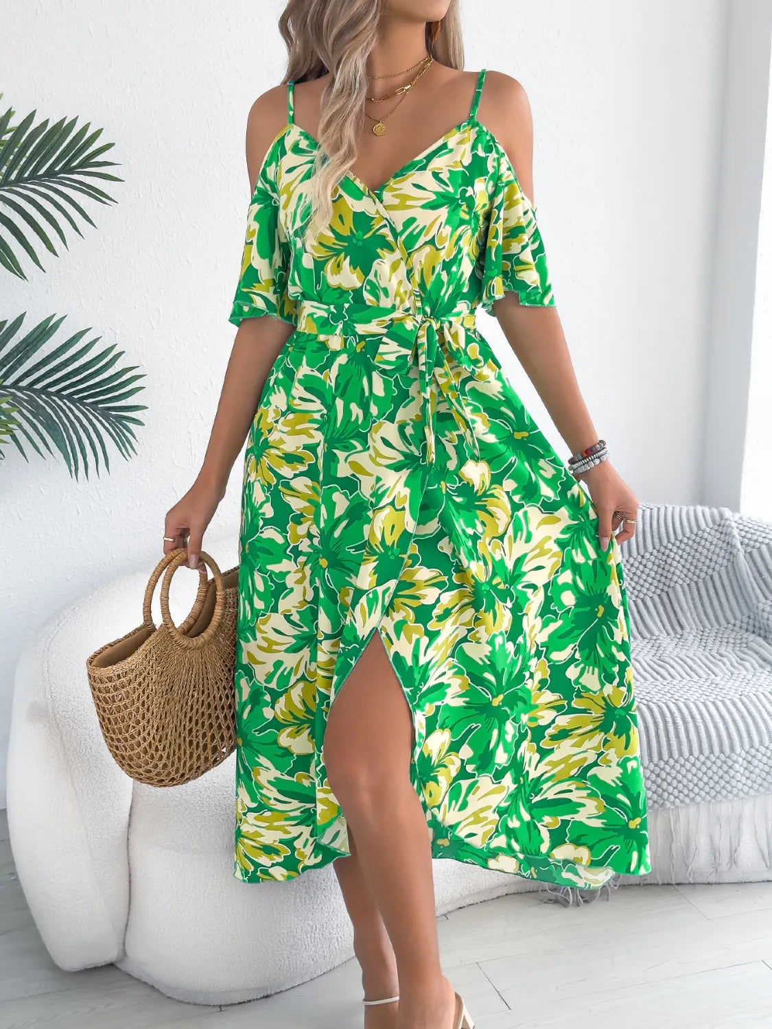 Printed Cold Shoulder Midi Cami Dress (11)