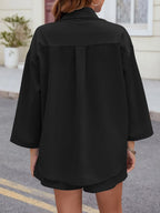 Button Up Long Sleeve Top Shorts Set (11)