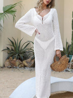 Crochet Knit Long Sleeve Cover-up Dress (2)