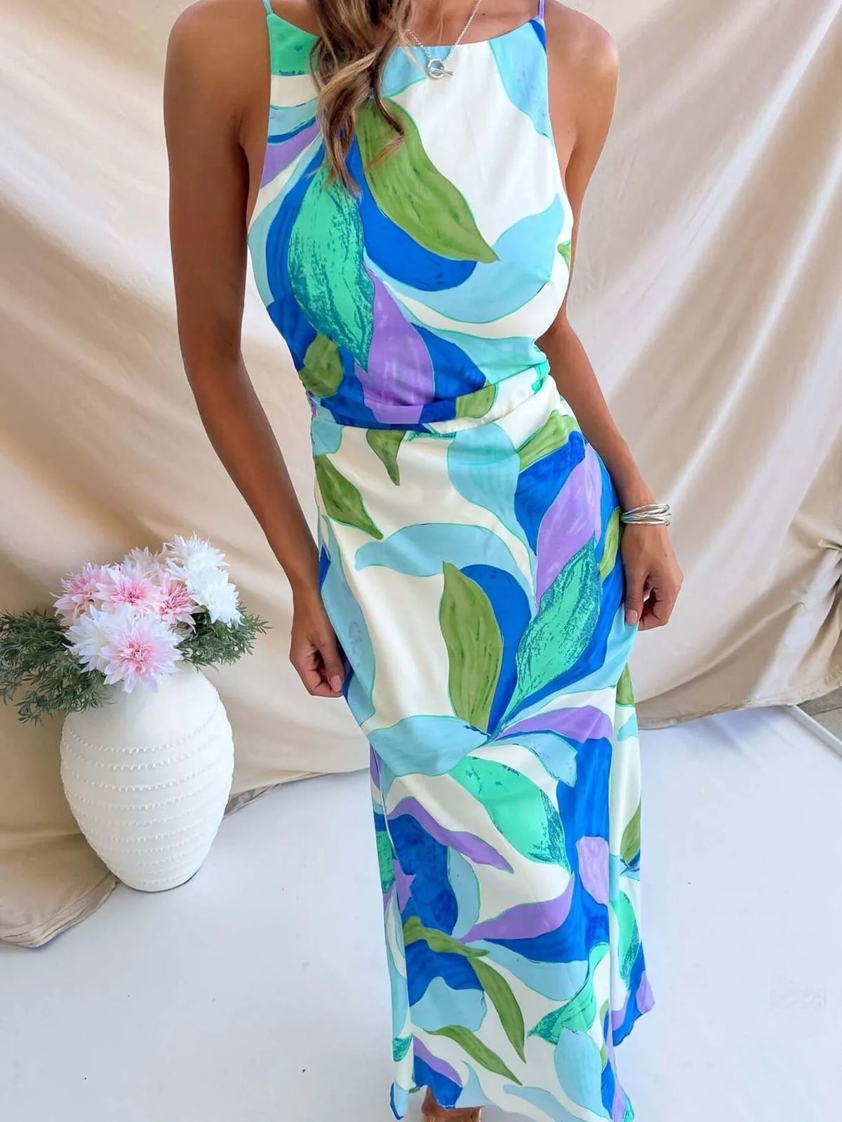 Printed Backless Sleeveless Maxi Dress (4)