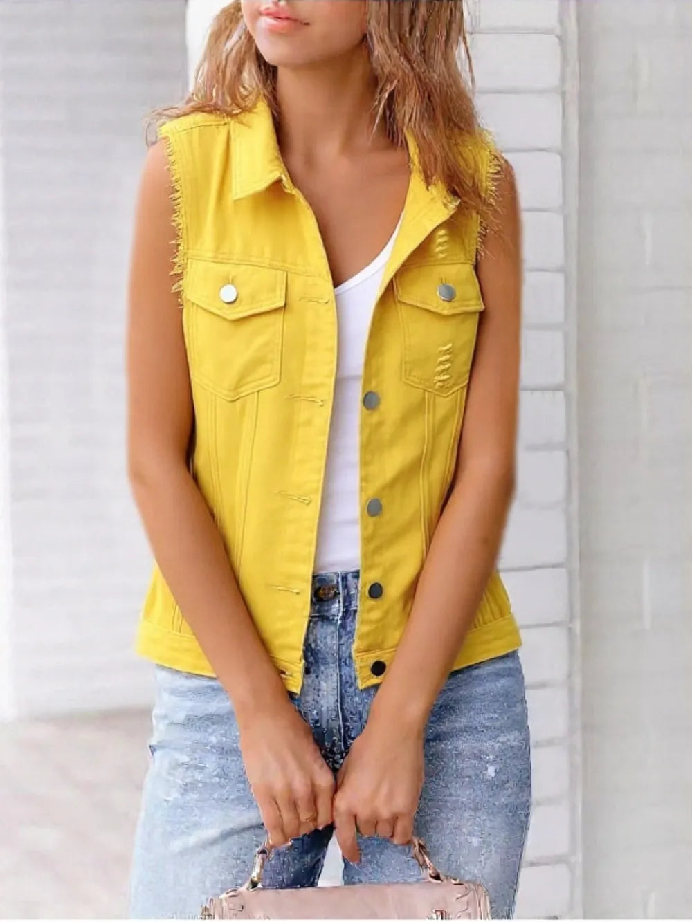 Full Size Button Down Raw Hem Sleeveless Denim Jacket Plus (13)