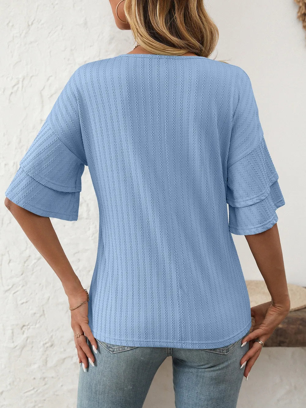V-neck Ruffle Half Sleeve Top (9)