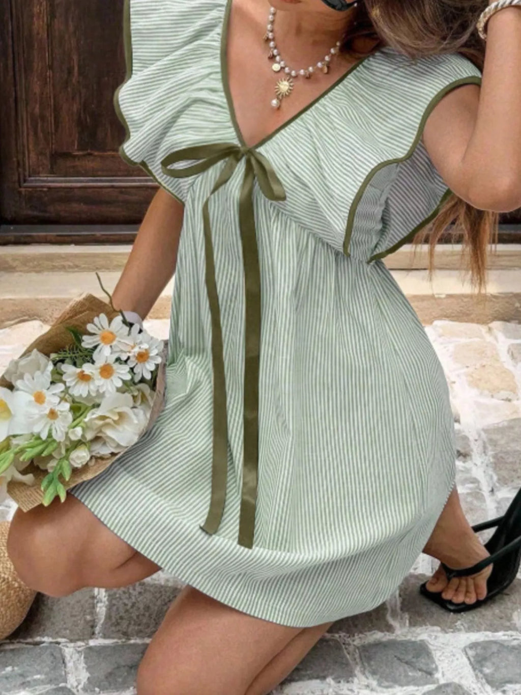 Striped Ruffle Sleeve Mini Dress (12)