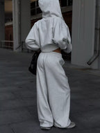 Oversized Zip-up Hoodie Wide-leg Pants Set (11)