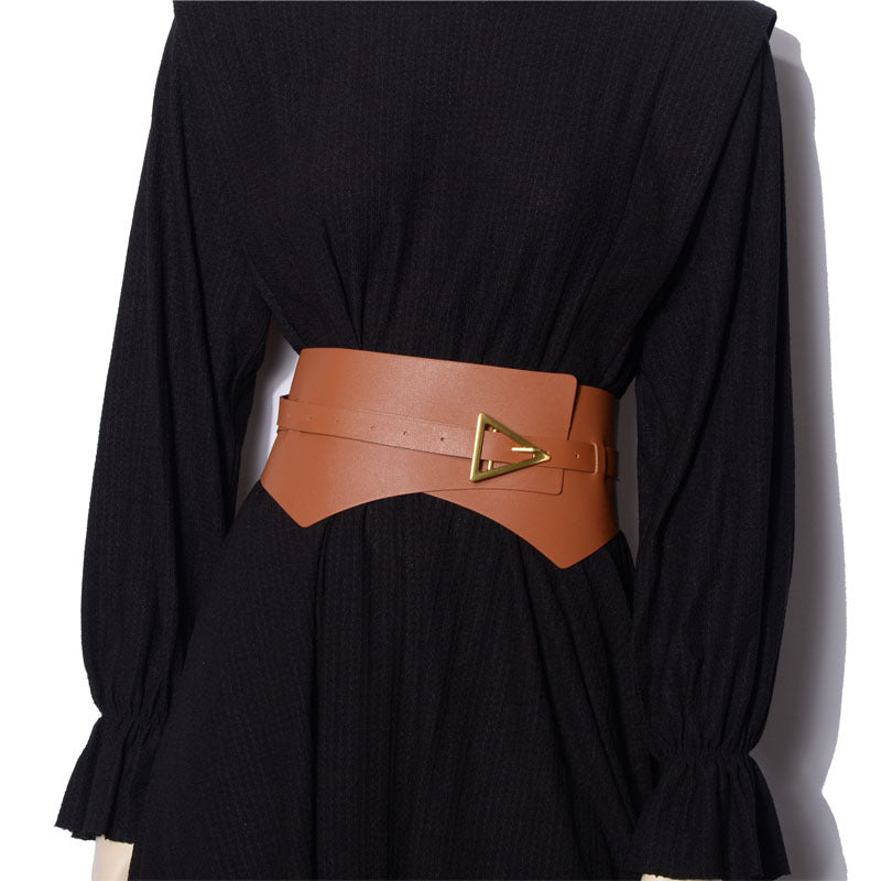 Faux Leather Pu Waist Belt Triangle Buckle Wide Girdle photo 1