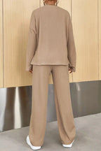 Ribbed Half Button Top Pants Set (9)