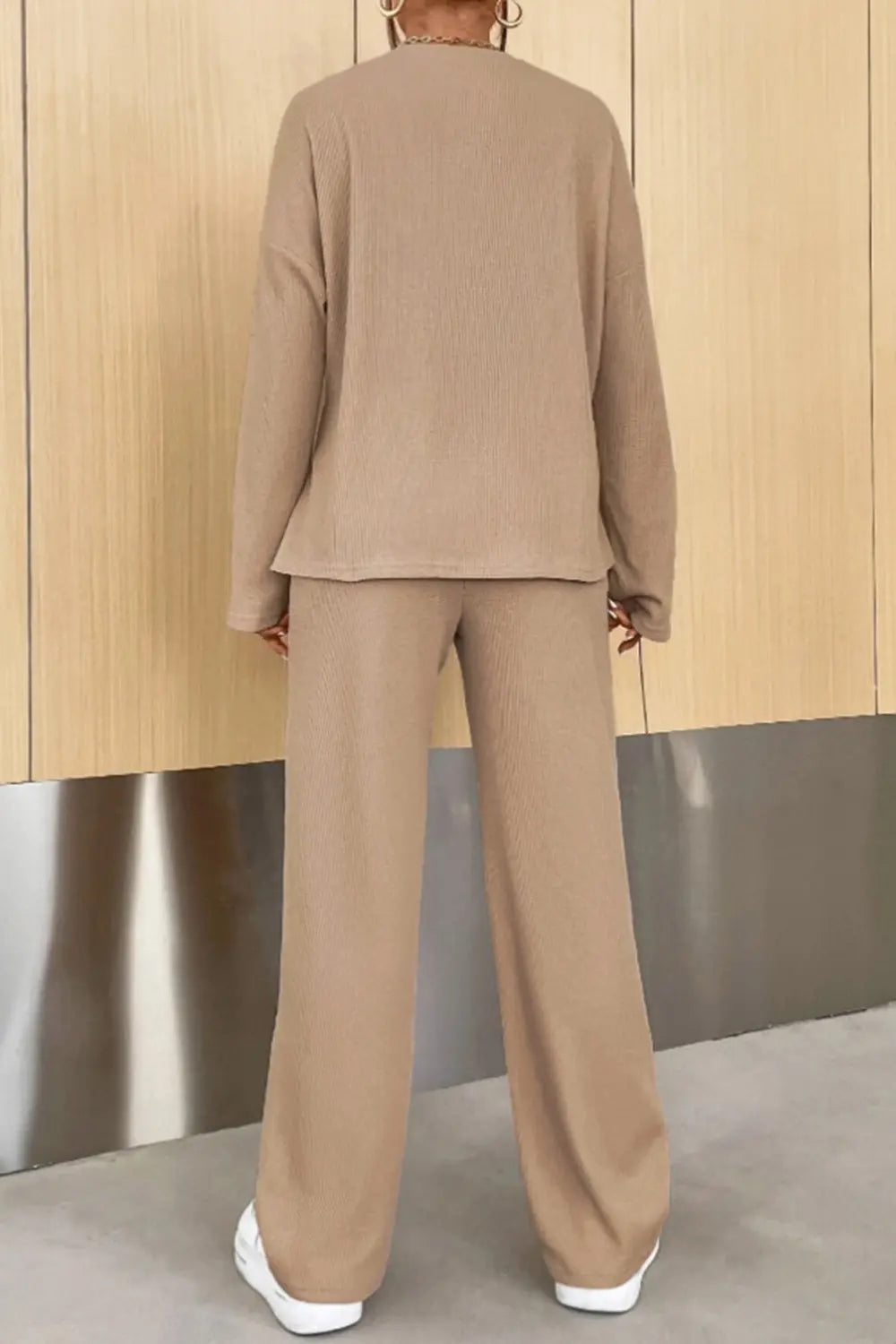 Ribbed Half Button Top Pants Set (9)