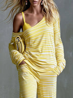 Striped Boat Neck Top Pants Set (3)