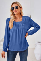 Square Neck Ruched Long Sleeve Blouse (11)