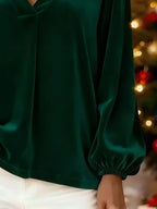 Full Size Velvet V-neck Long Sleeve Blouse Plus (9)