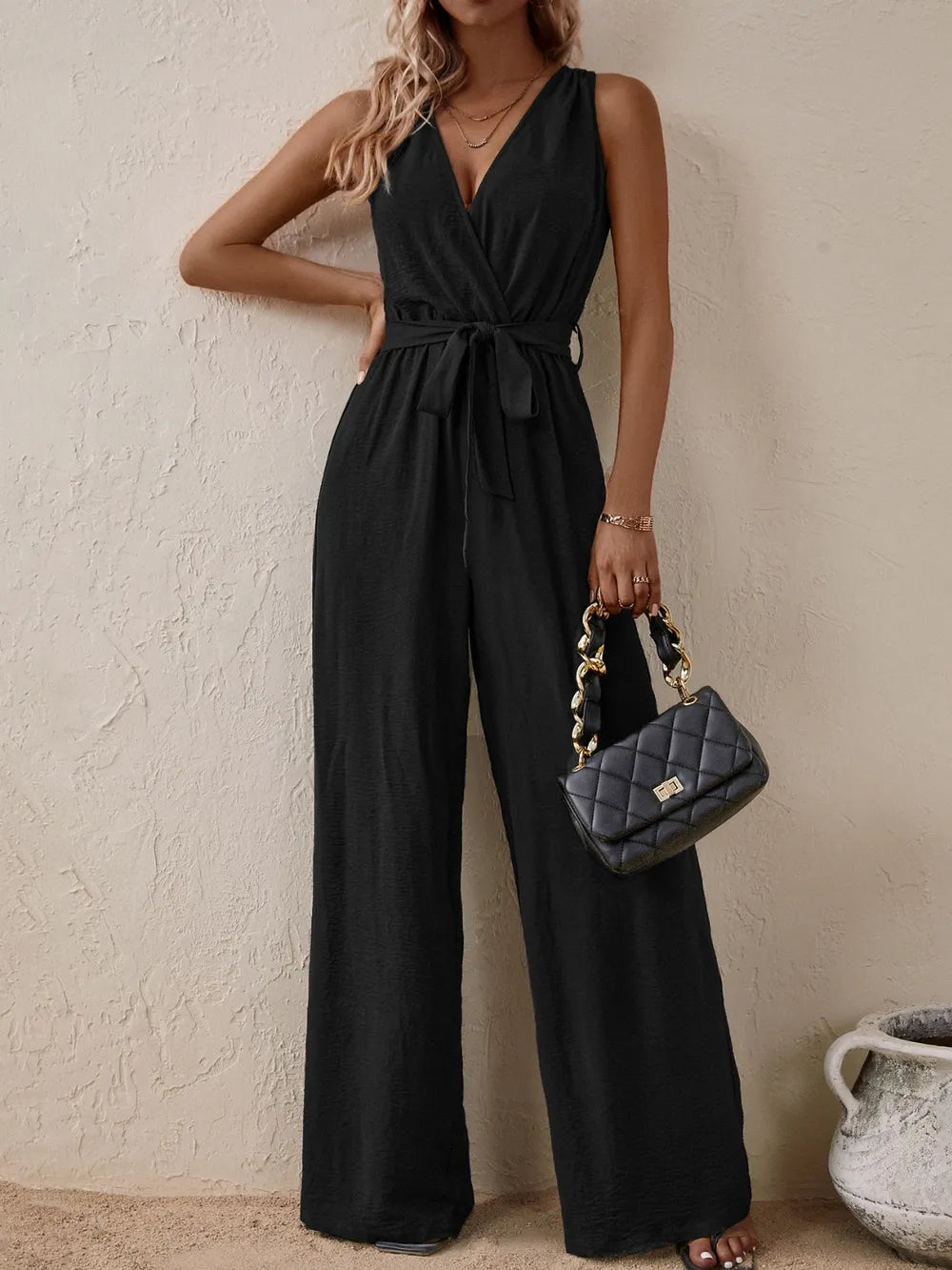 Tied Surplice Sleeveless Wide Leg Jumpsuit (4)