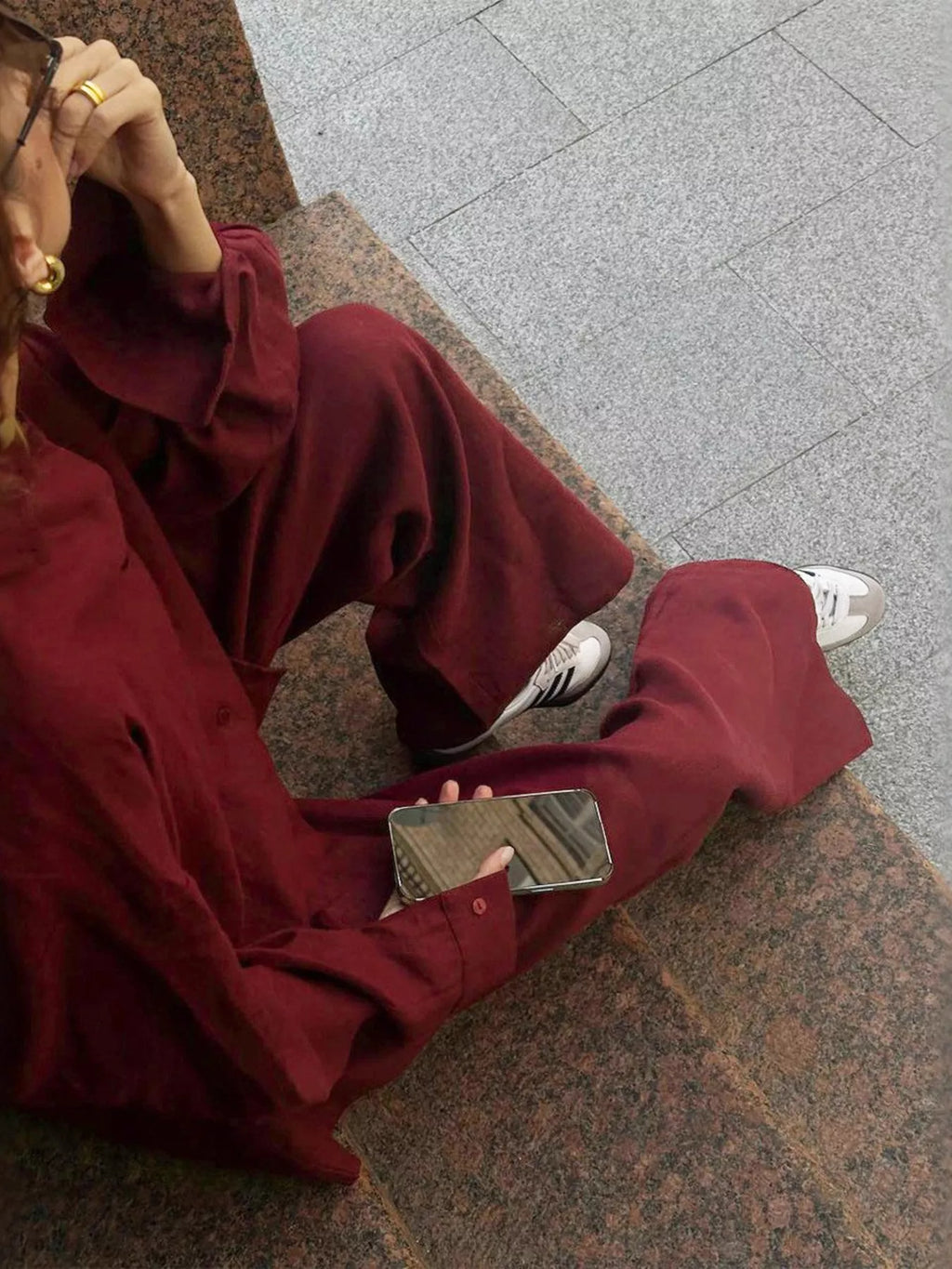 Relaxed Fit Button Up Shirt Pants Two-piece Set (24)
