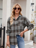 Pocketed Plaid Collared Neck Long Sleeve Shirt (20)