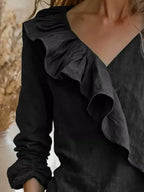 V-neck Ruffled Long Sleeve Blouse (5)