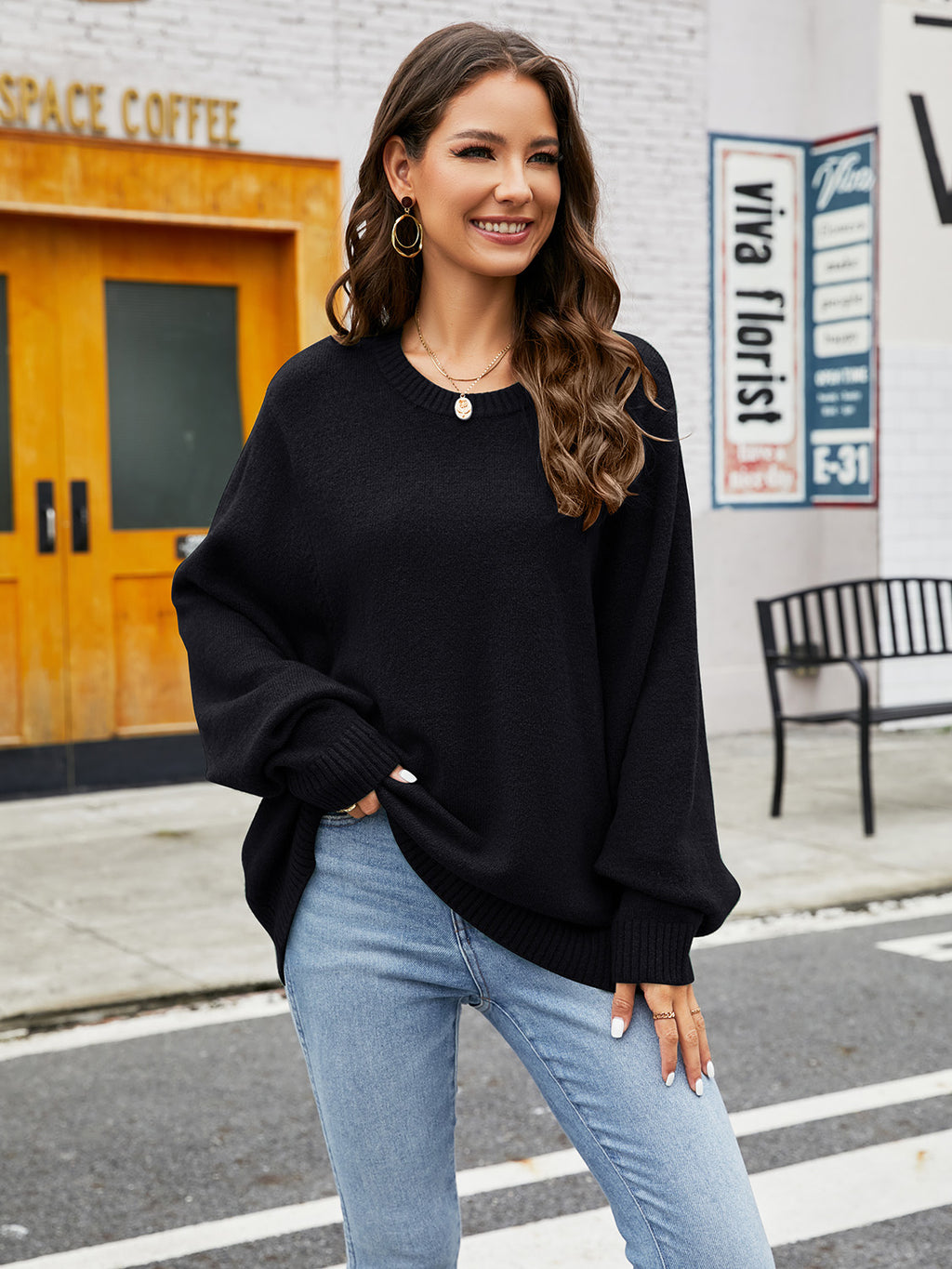 Round Neck Ribbed Trim Sweater (5)