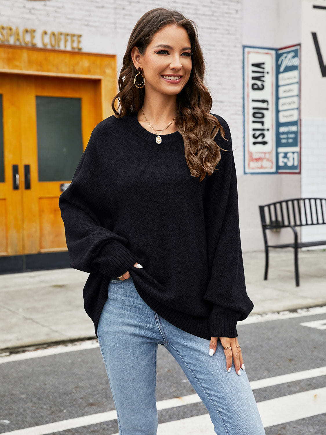 Round Neck Ribbed Trim Sweater (5)