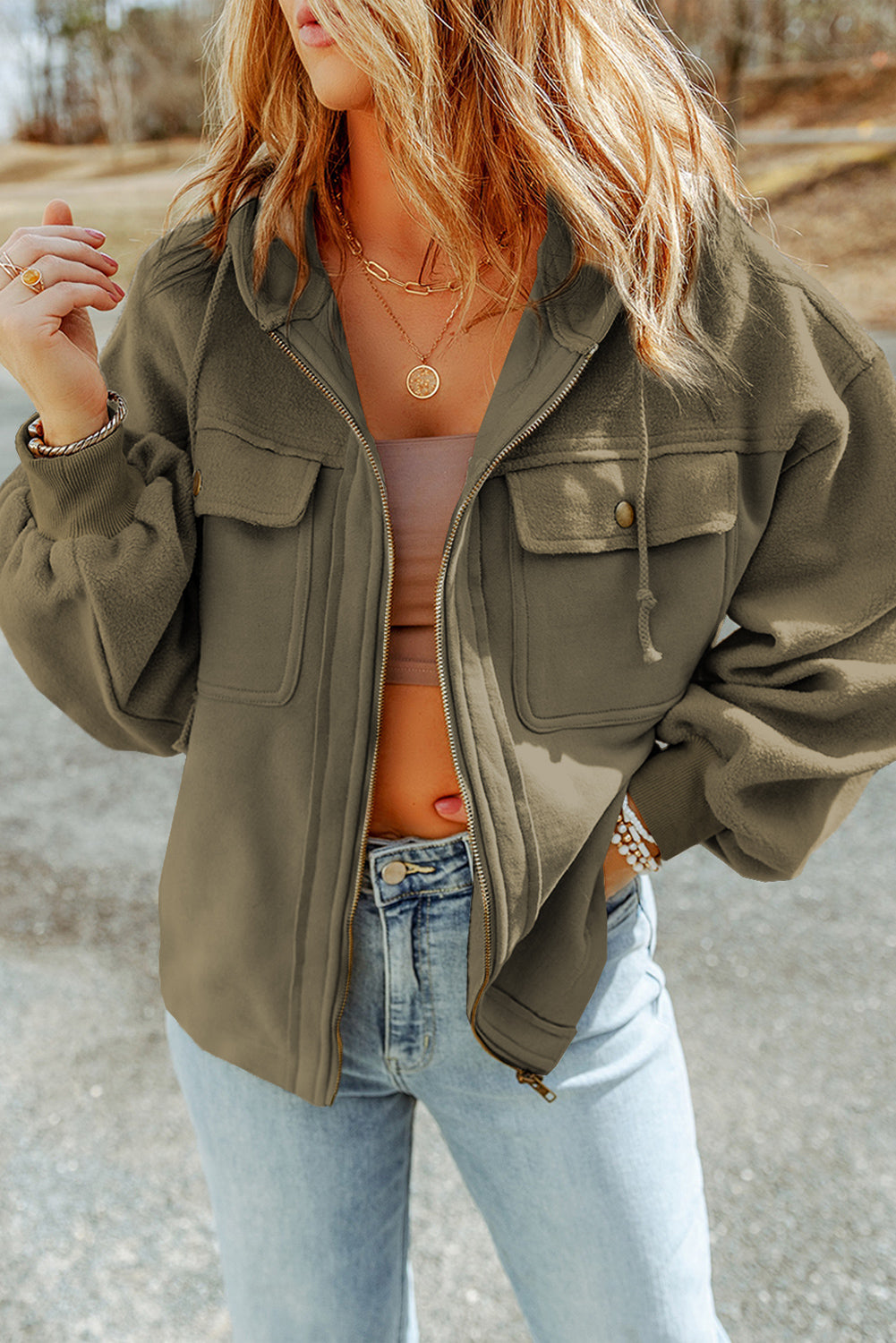 Zip-up Drawstring Hooded Jacket (9)
